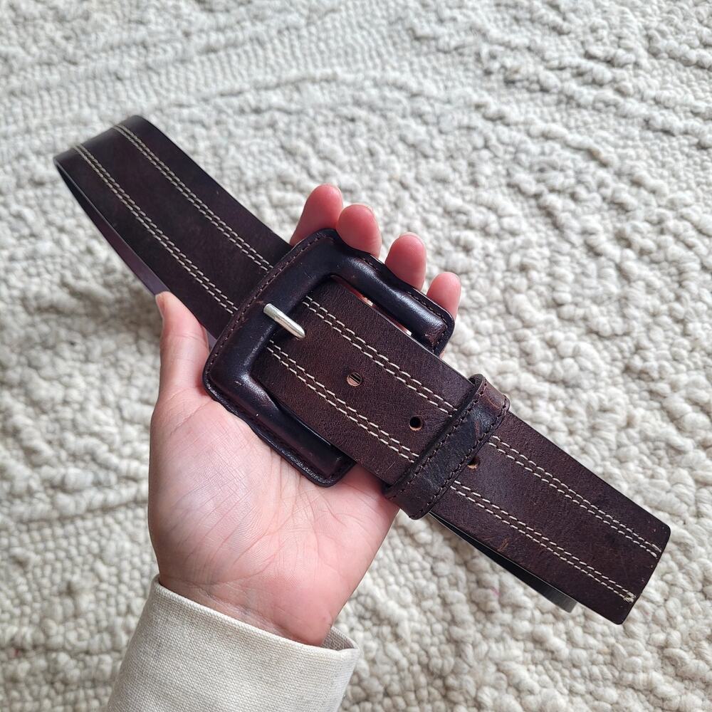 Vtg Talbots Brown Leather Belt with Square Buckle Sz S